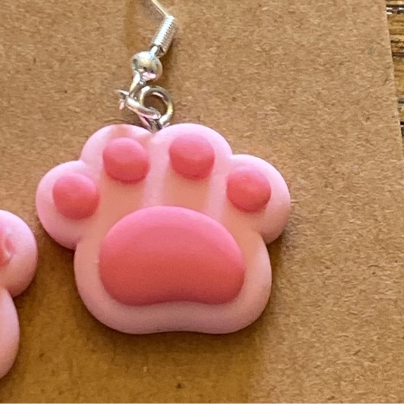 Light pink and hot pink dog paw earrings with silver wires and random gift bag - Picture 2 of 5